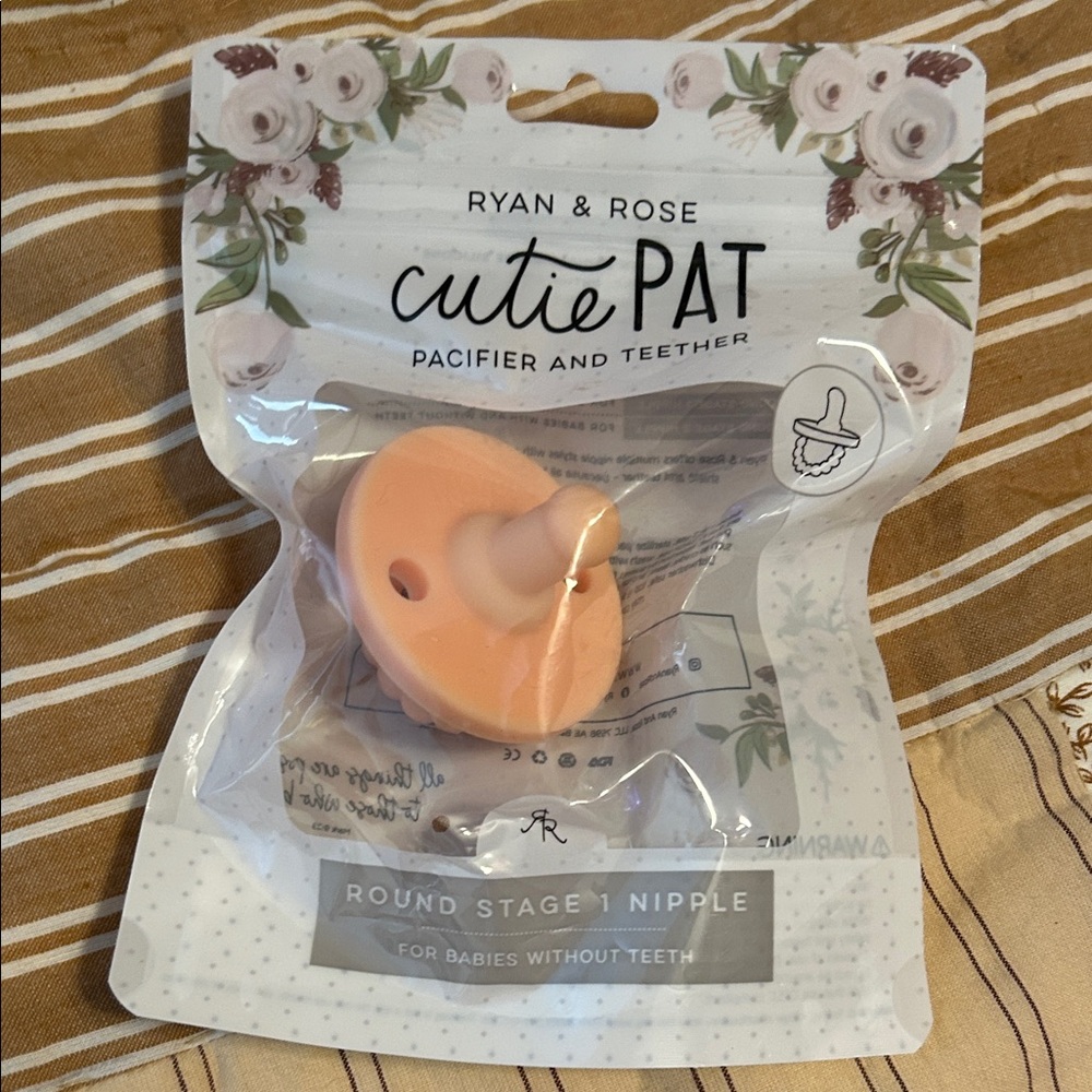 Ryan & Rose Peach Cutie PAT Pacifier and Teether